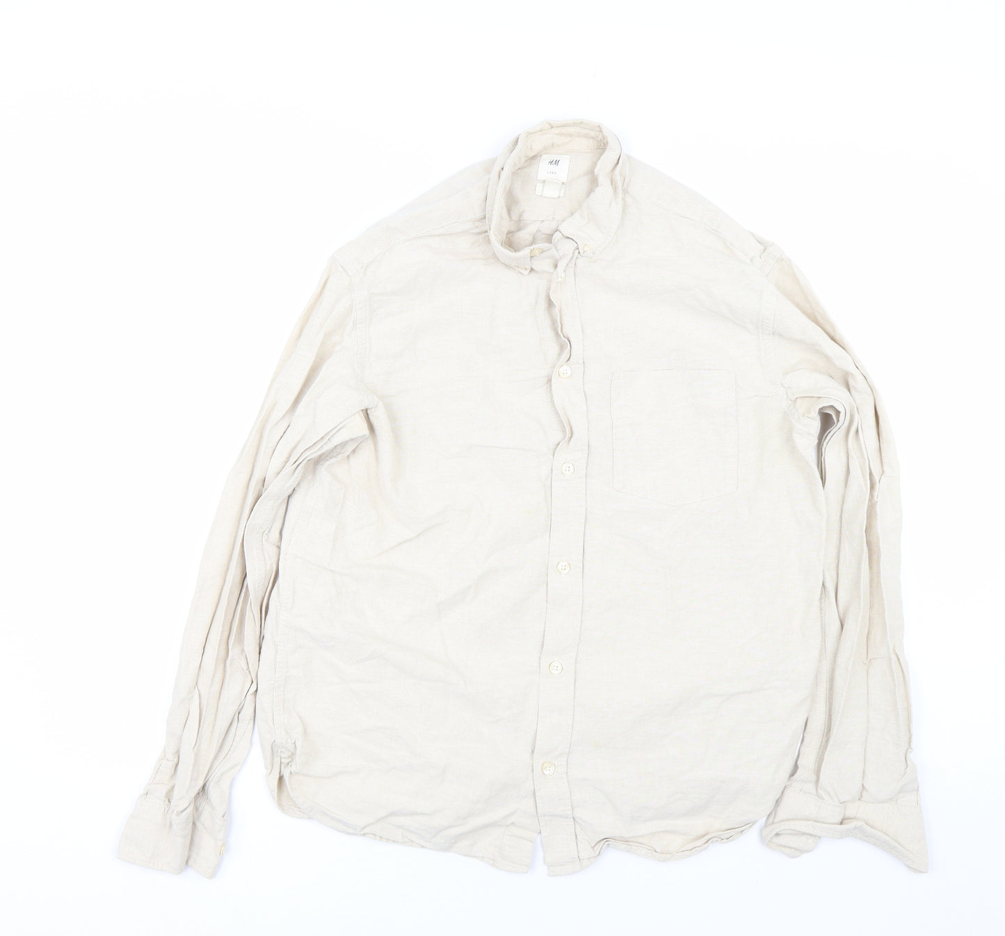 H&M Mens Beige    Button-Up Size M