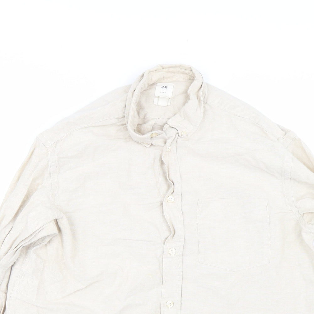 H&M Mens Beige    Button-Up Size M