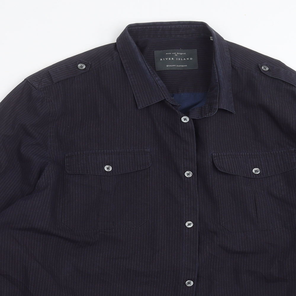 River Island Mens Blue Striped   Dress Shirt Size 2XL