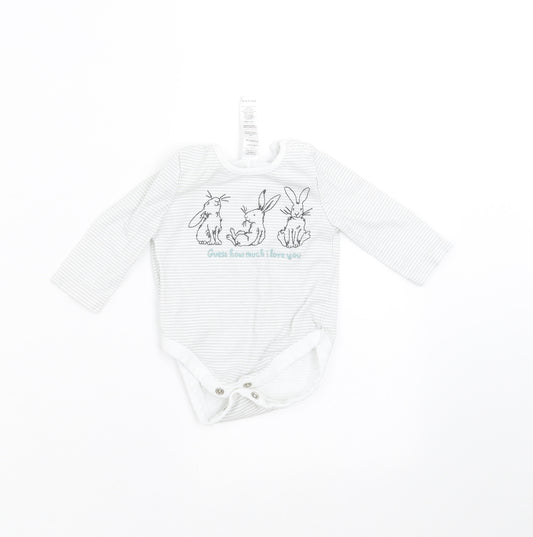 TU Baby Grey Striped  Babygrow One-Piece Size 0-3 Months  - rabbits