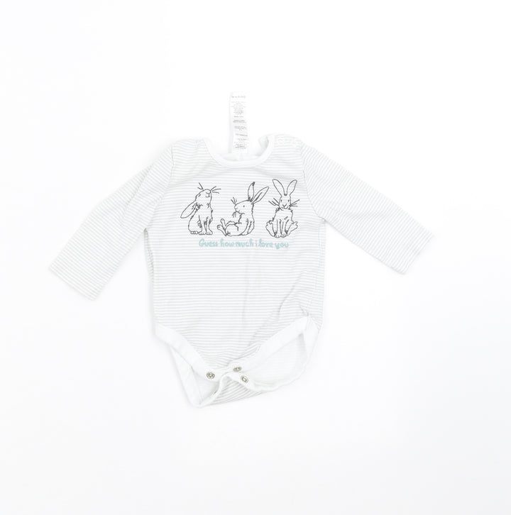 TU Baby Grey Striped  Babygrow One-Piece Size 0-3 Months  - rabbits