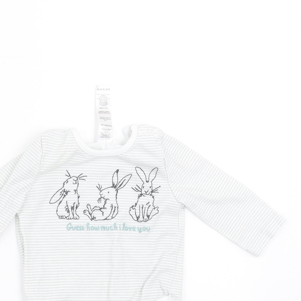 TU Baby Grey Striped  Babygrow One-Piece Size 0-3 Months  - rabbits