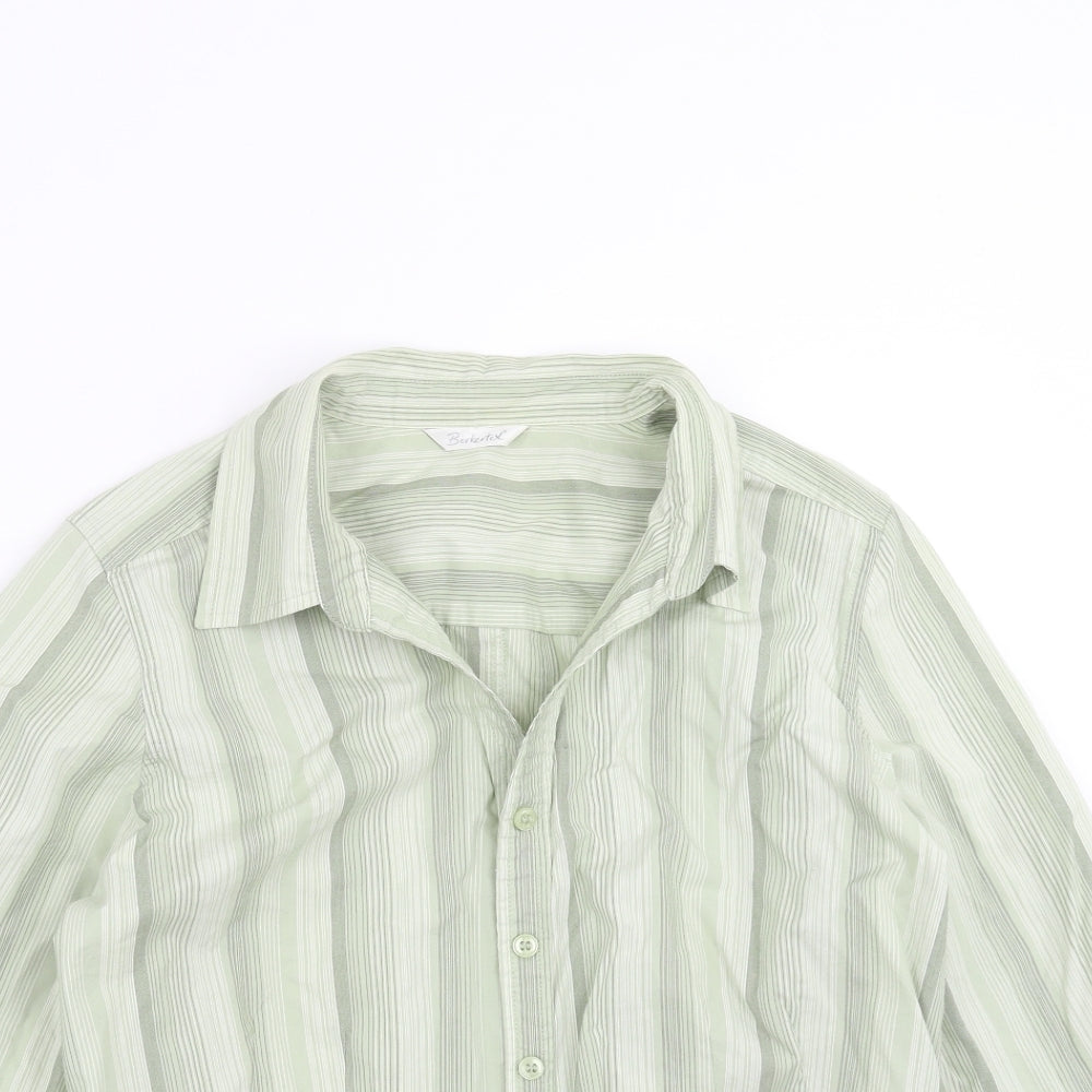Berkertex Womens Green Striped  Basic Button-Up Size 16