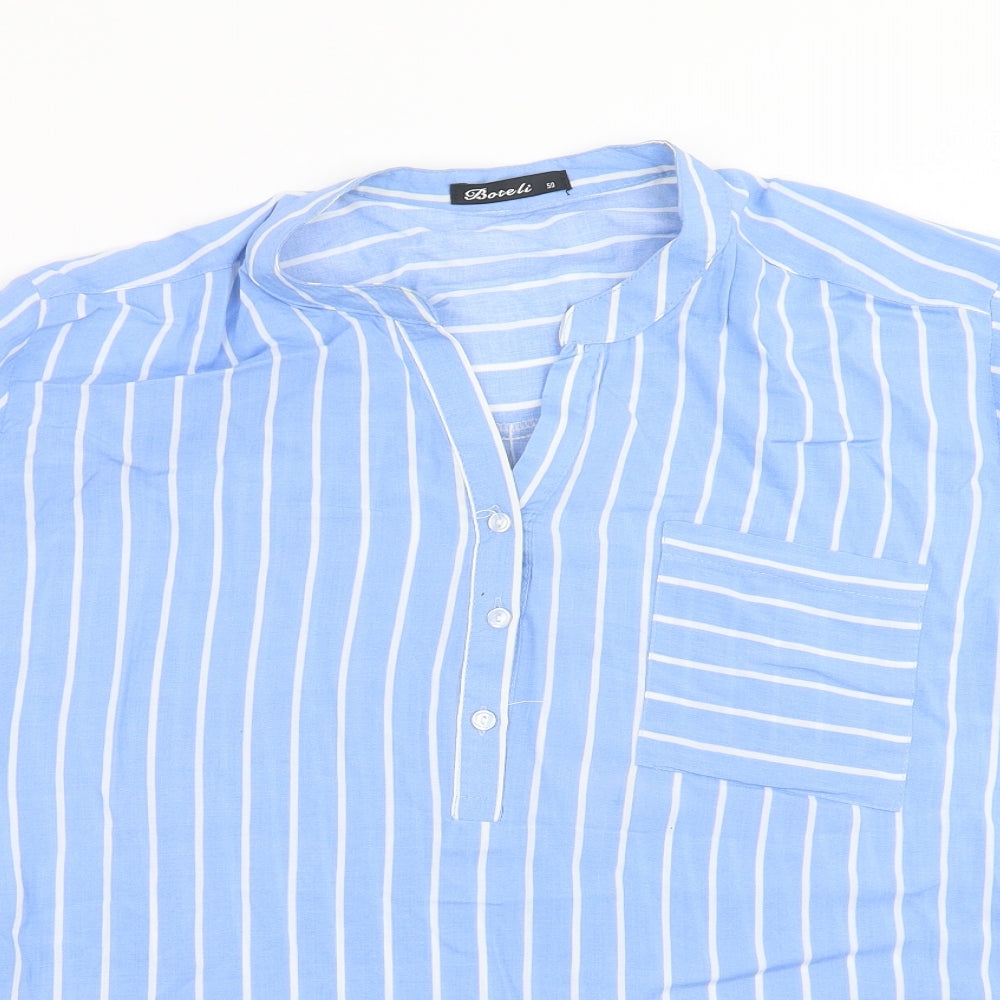 Boteli Womens Blue Striped  Basic Blouse Size XL