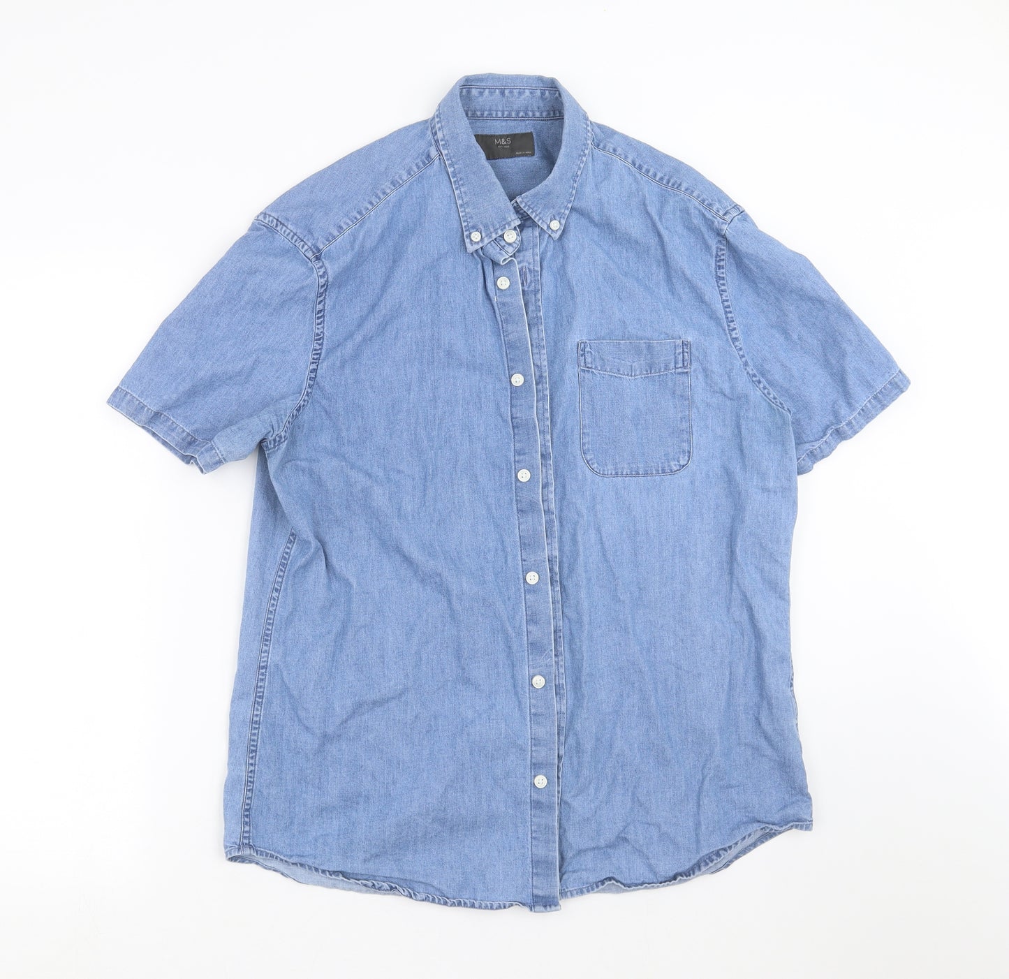 Marks and Spencer Mens Blue  Denim  Button-Up Size L