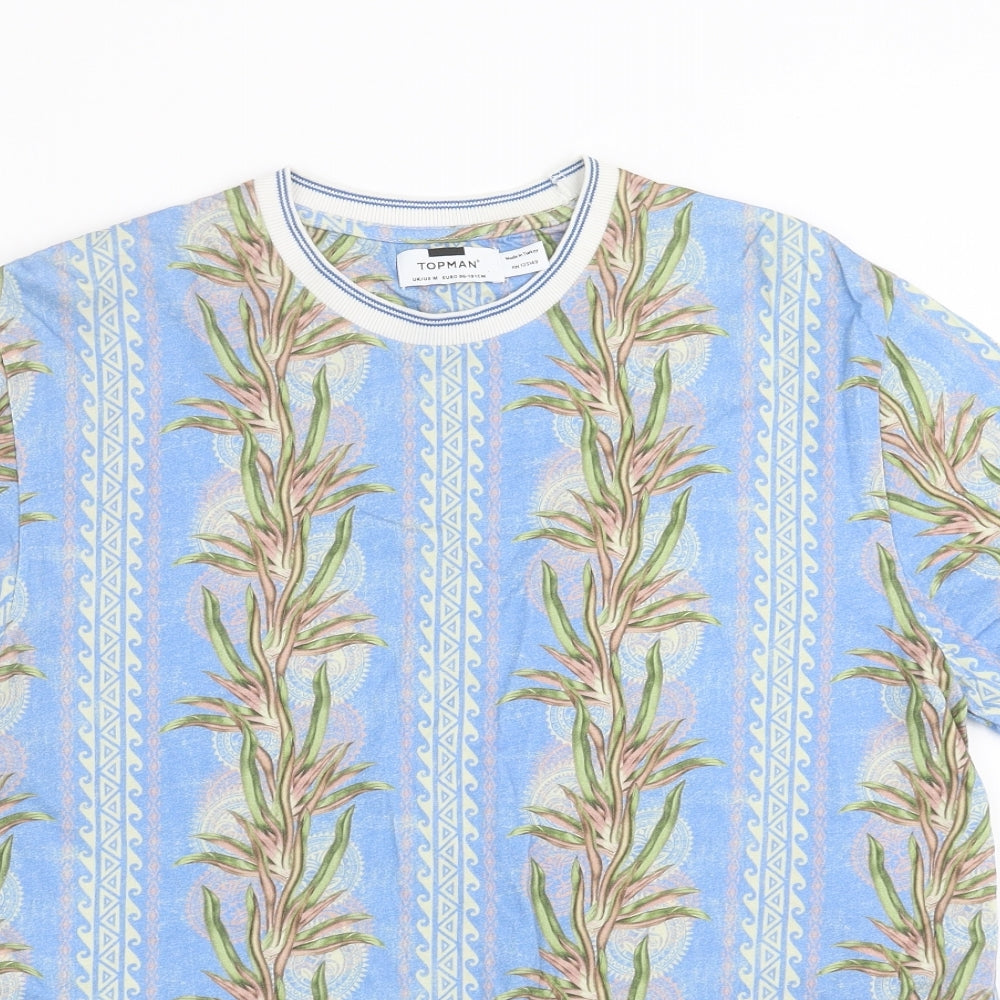 Topman Mens Blue Geometric   T-Shirt Size M