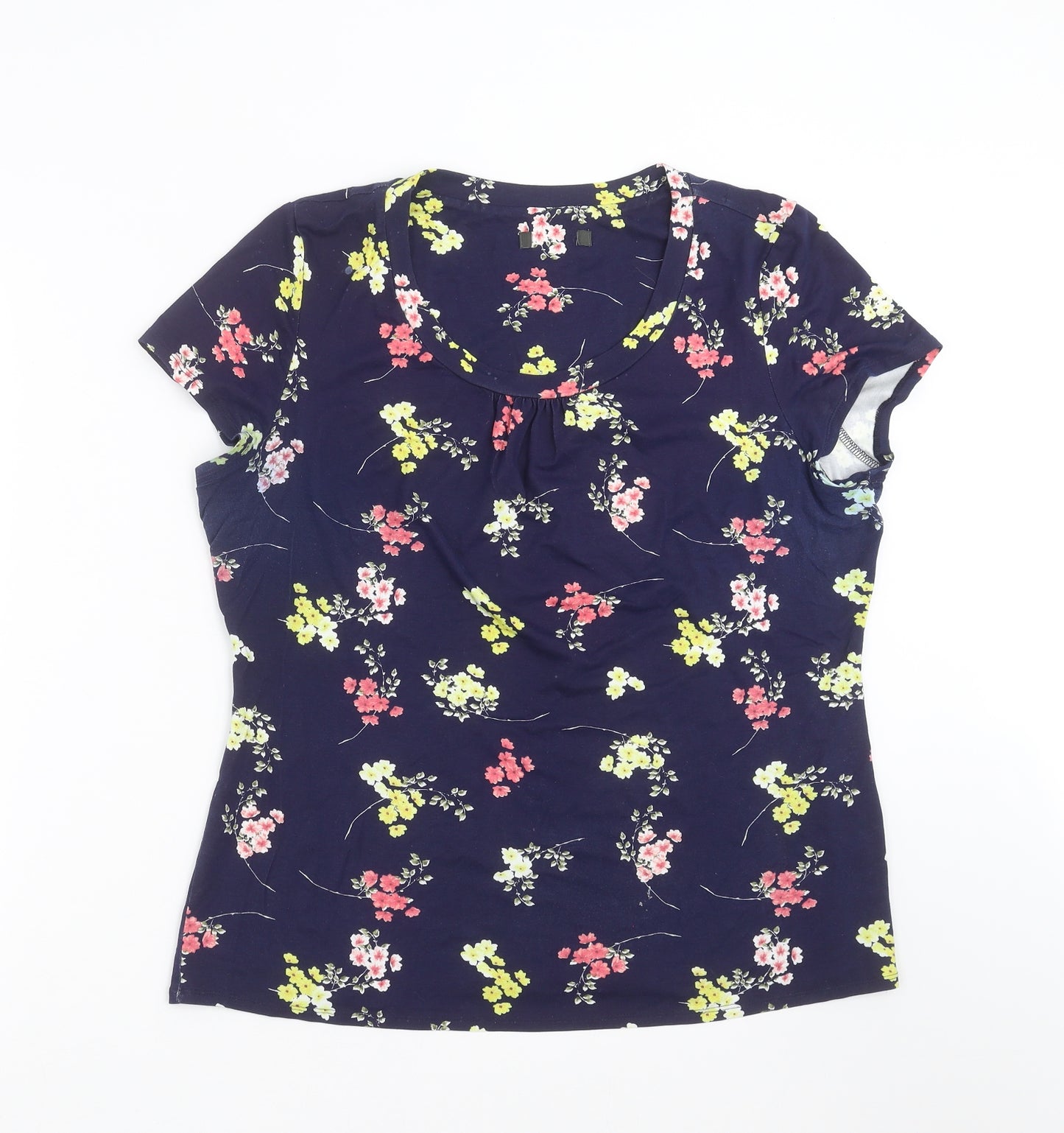 Preworn Womens Blue Floral  Basic T-Shirt Size 16