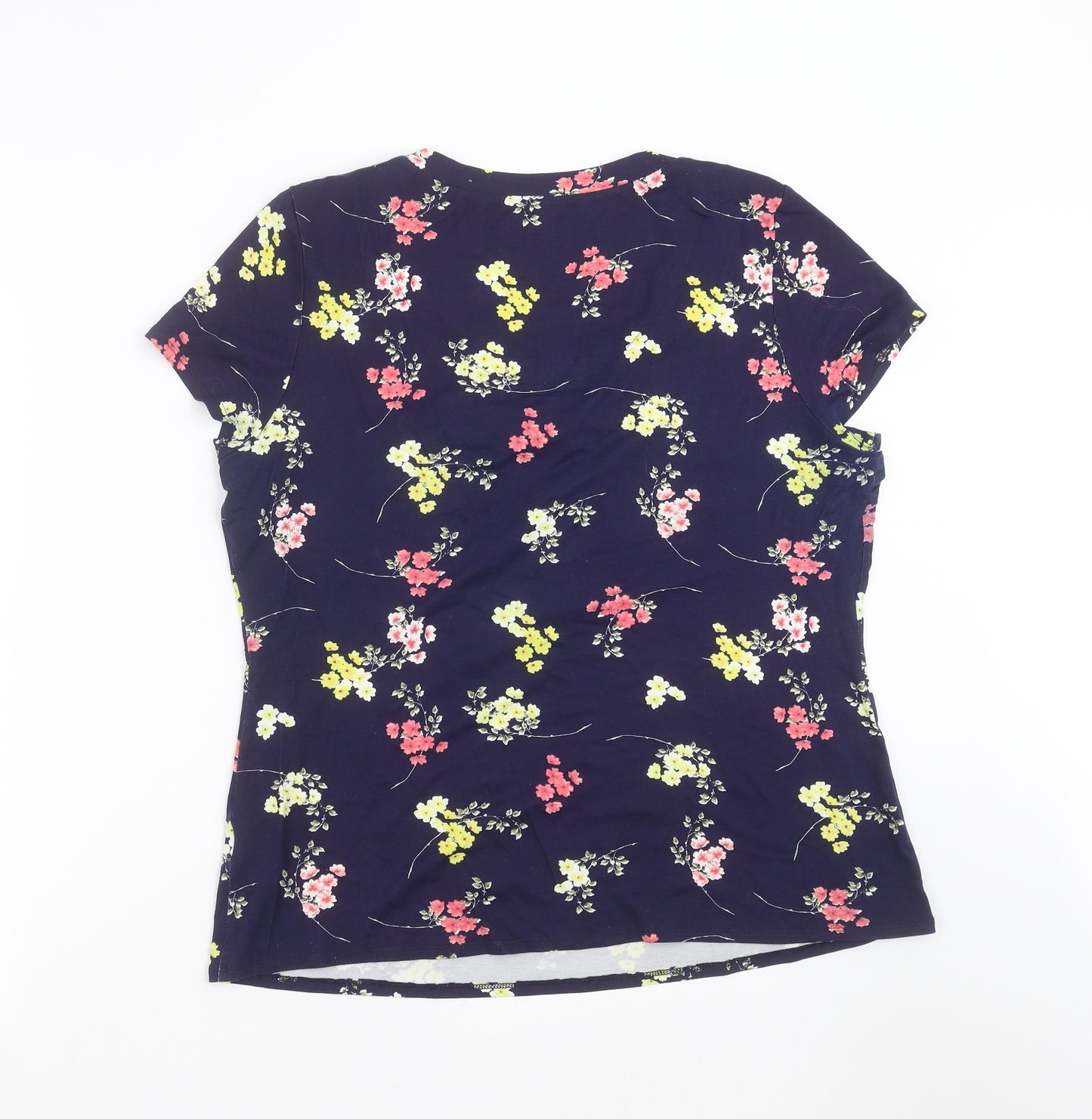 Preworn Womens Blue Floral  Basic T-Shirt Size 16