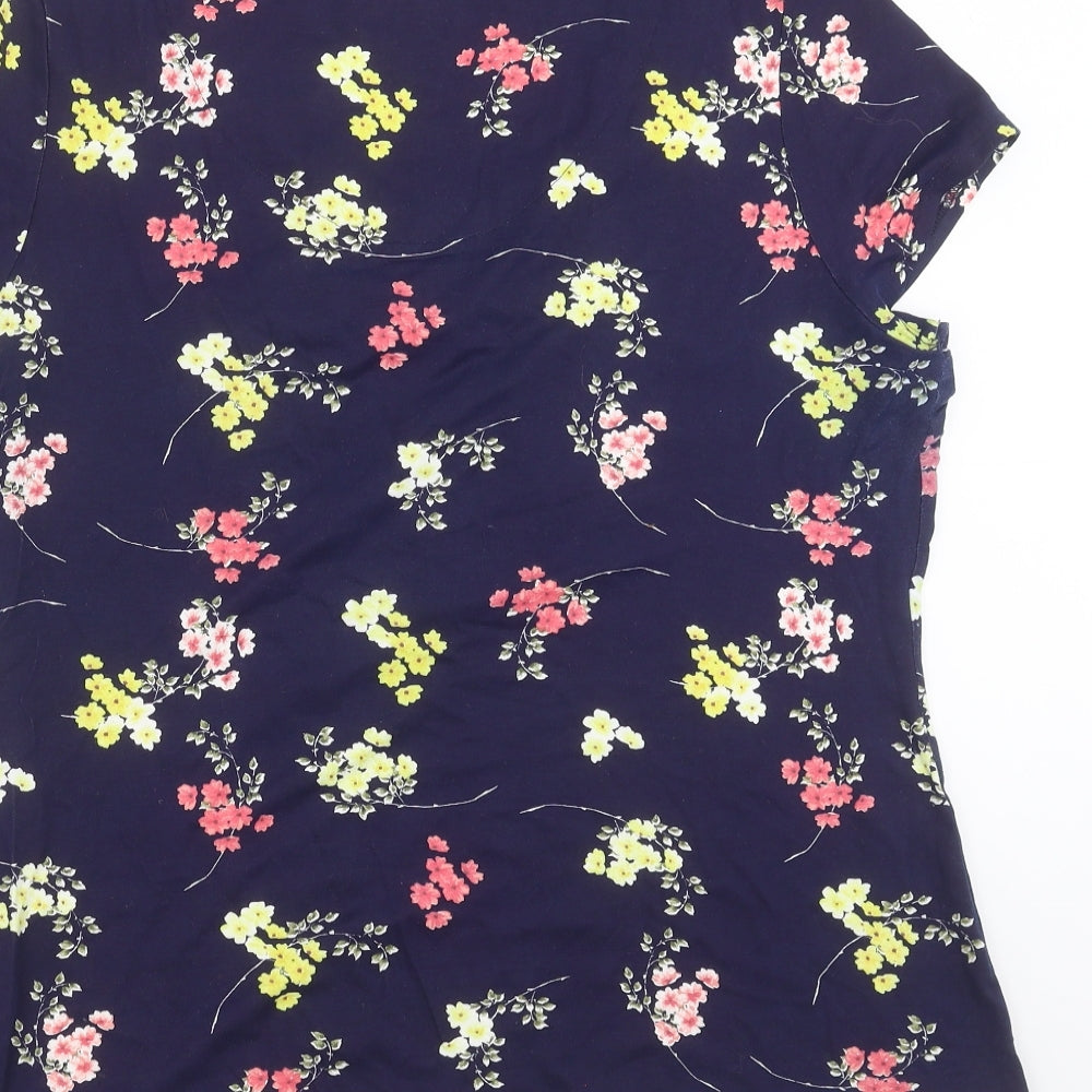 Preworn Womens Blue Floral  Basic T-Shirt Size 16