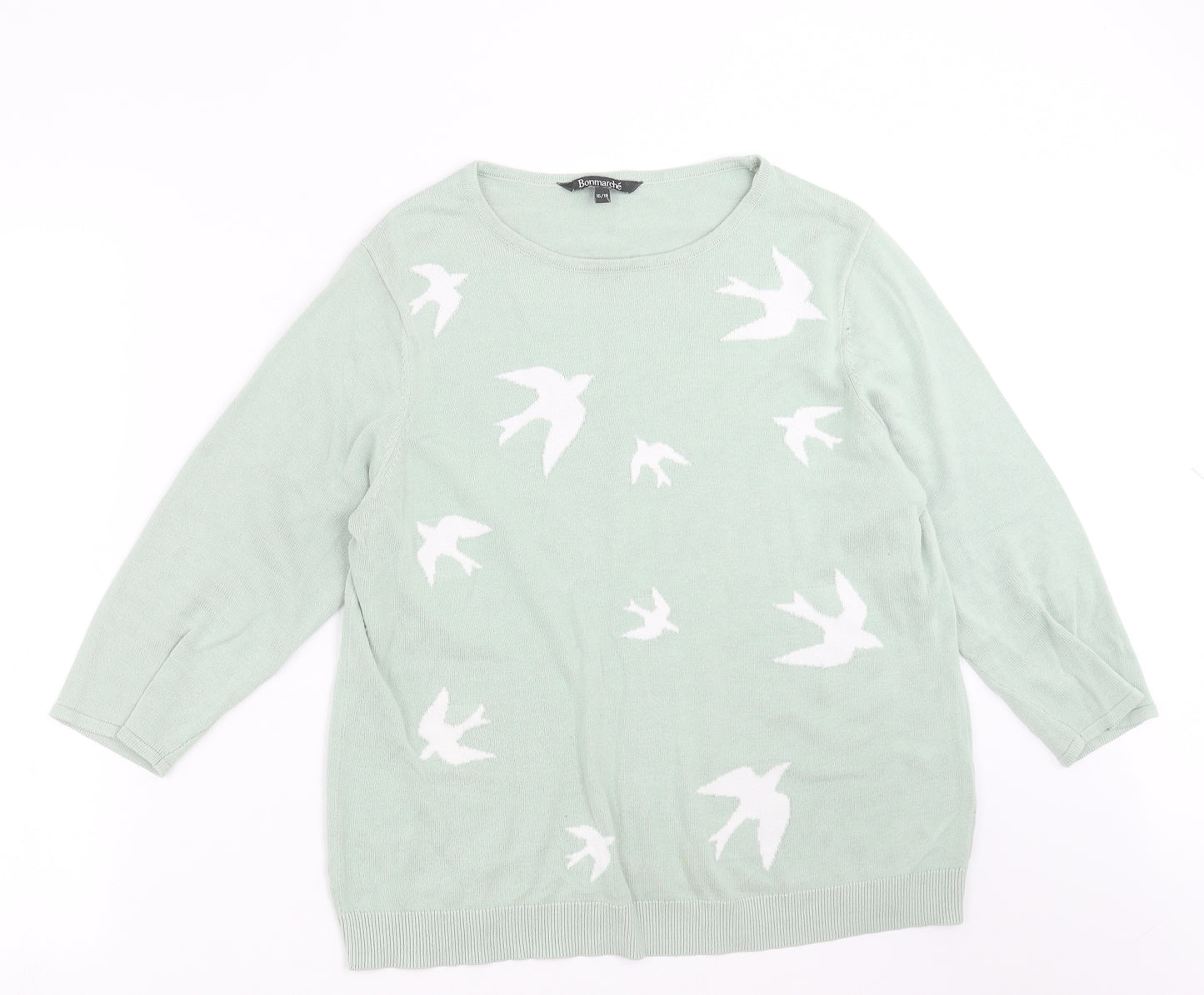 Bonmarché Womens Green  Knit Pullover Jumper Size 16  - Bird pattern