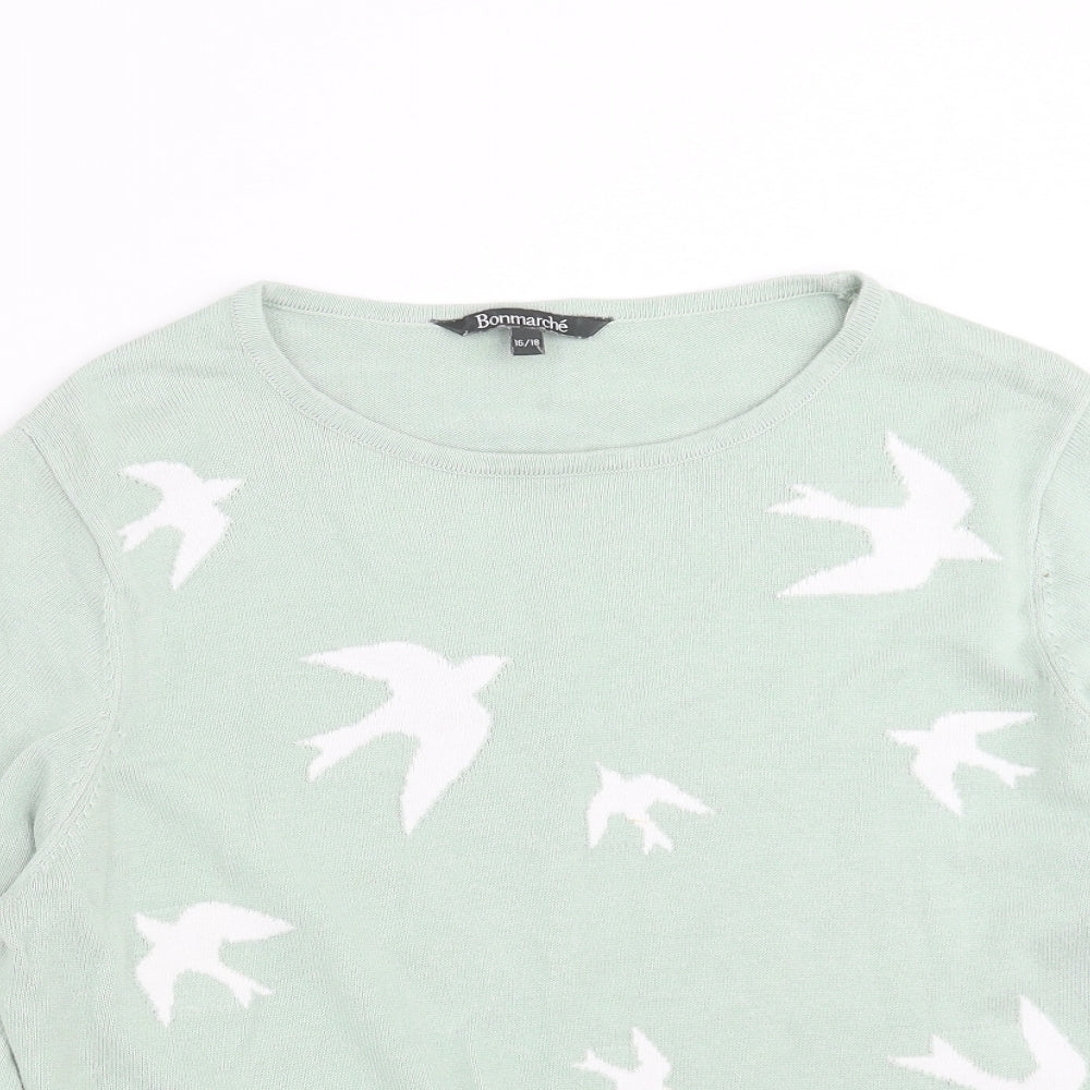 Bonmarché Womens Green  Knit Pullover Jumper Size 16  - Bird pattern