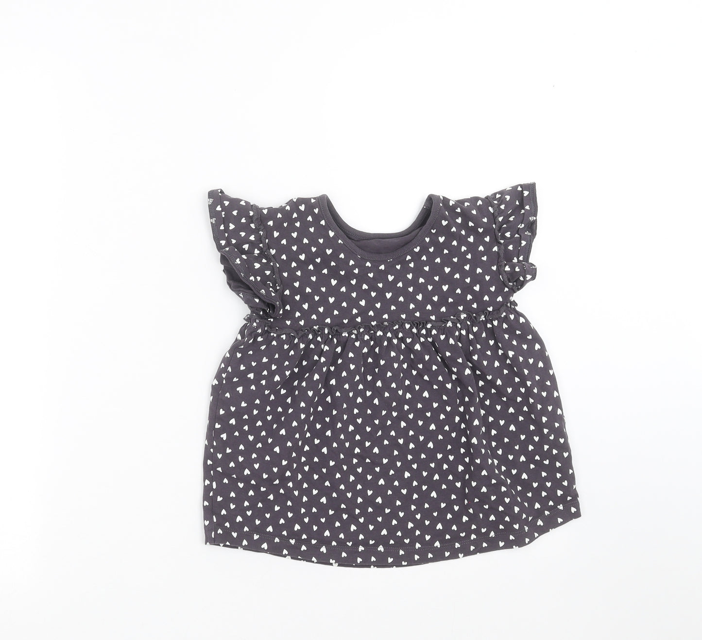 George Girls Grey   Basic T-Shirt Size 4-5 Years  - Heart pattern