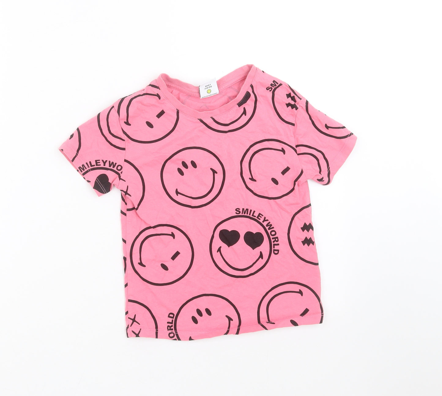 Smiley World Girls Pink   Basic T-Shirt Size 4-5 Years  - Smiley face