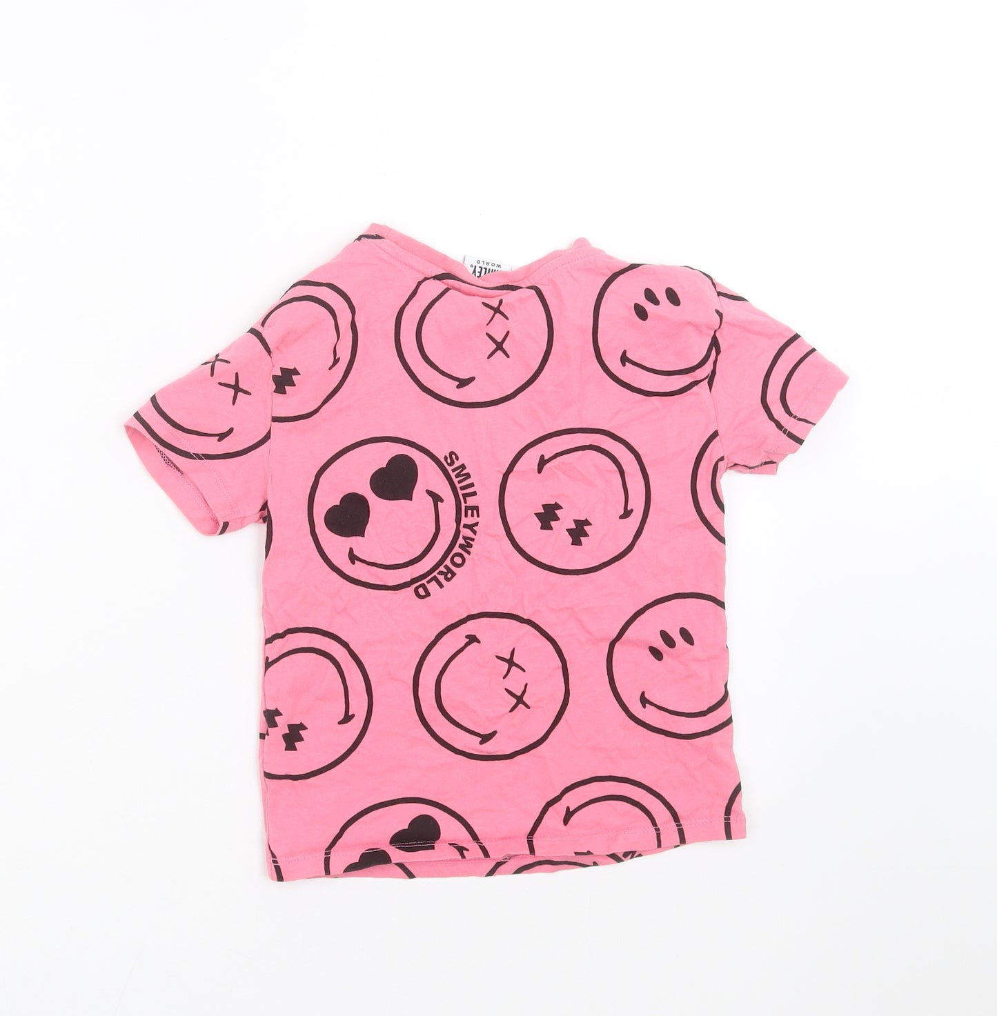 Smiley World Girls Pink   Basic T-Shirt Size 4-5 Years  - Smiley face