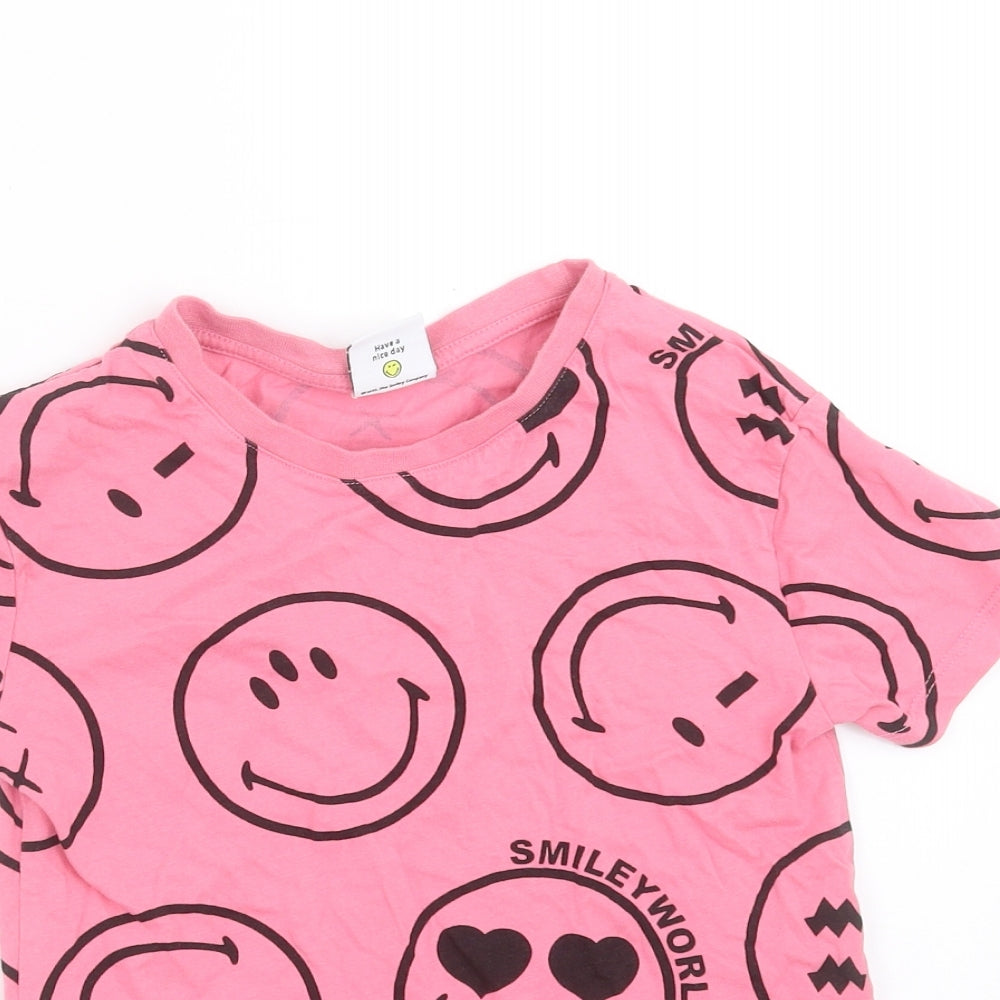Smiley World Girls Pink   Basic T-Shirt Size 4-5 Years  - Smiley face