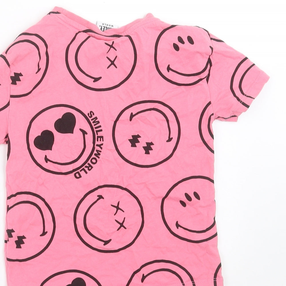Smiley World Girls Pink   Basic T-Shirt Size 4-5 Years  - Smiley face