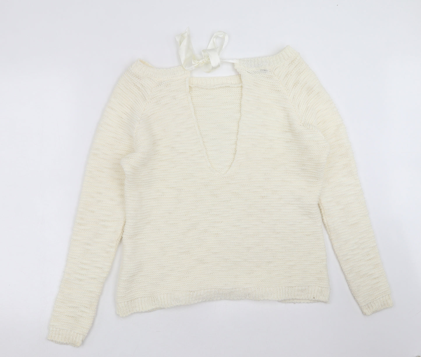 Boohoo Womens Ivory  Knit Pullover Jumper Size M