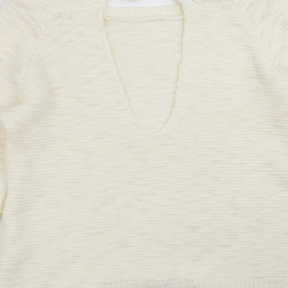 Boohoo Womens Ivory  Knit Pullover Jumper Size M