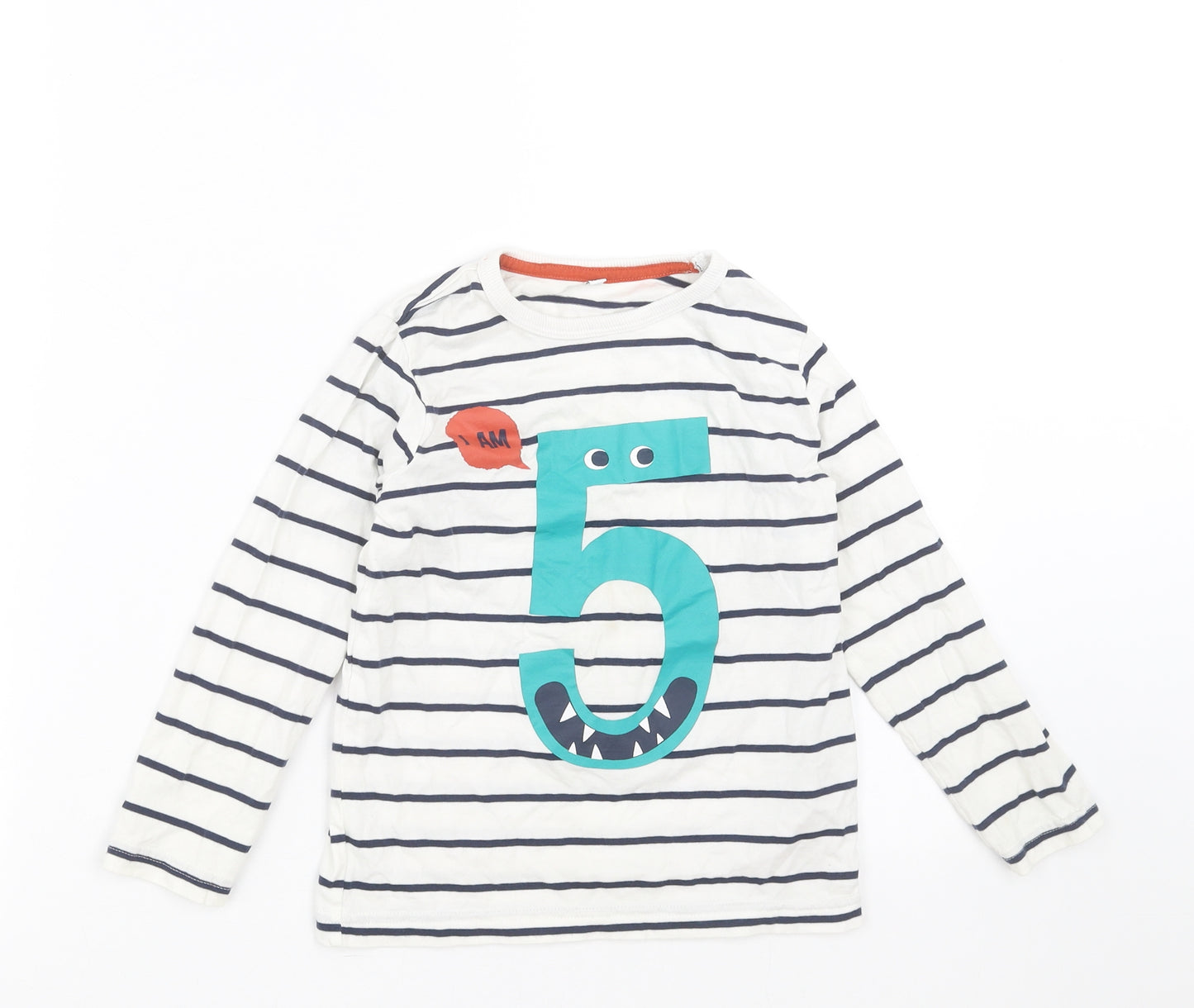 Marks and Spencer Boys White Striped  Basic T-Shirt Size 5 Years  - i am 5
