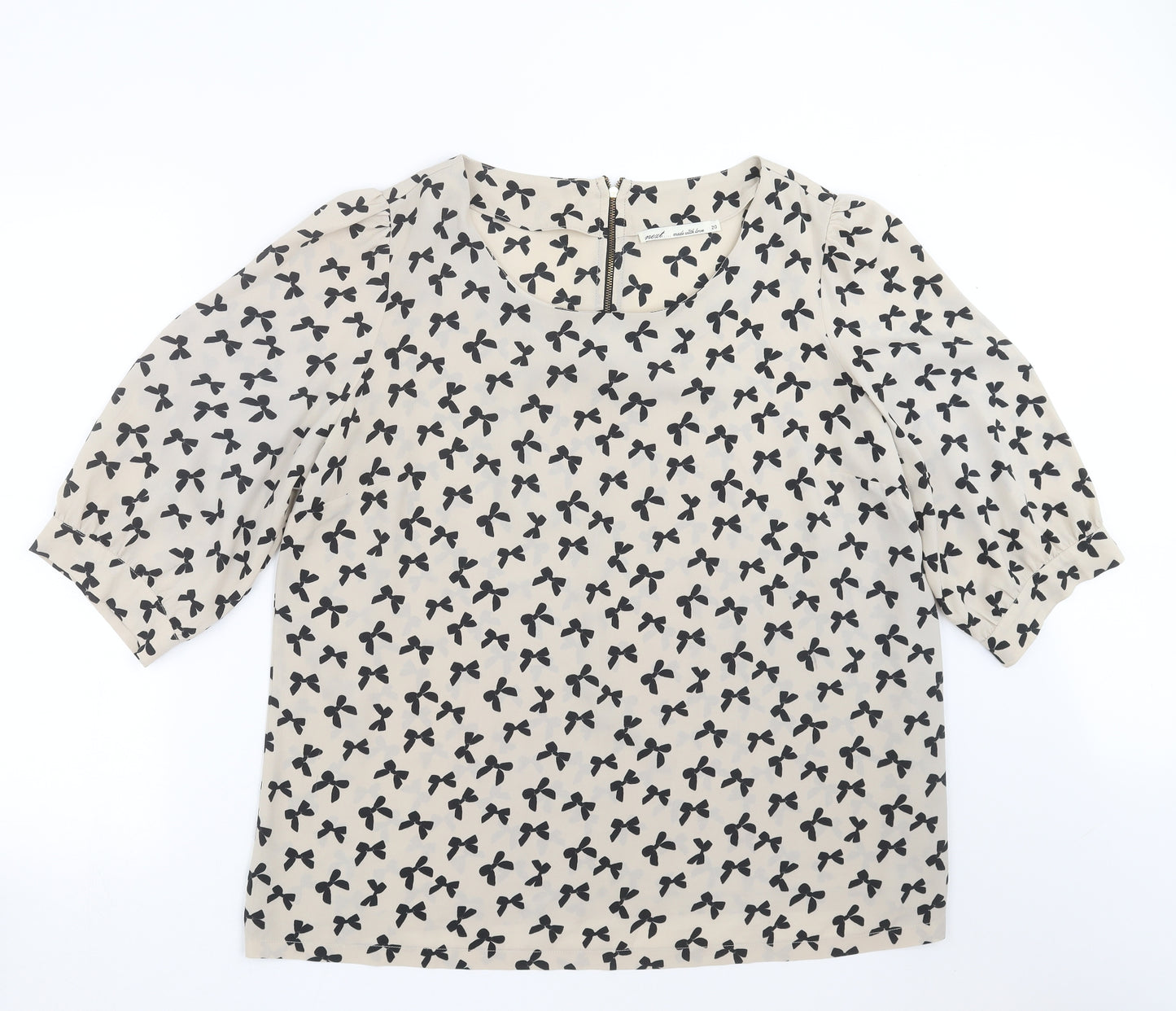 NEXT Womens Beige   Basic Blouse Size 20  - bow pattern