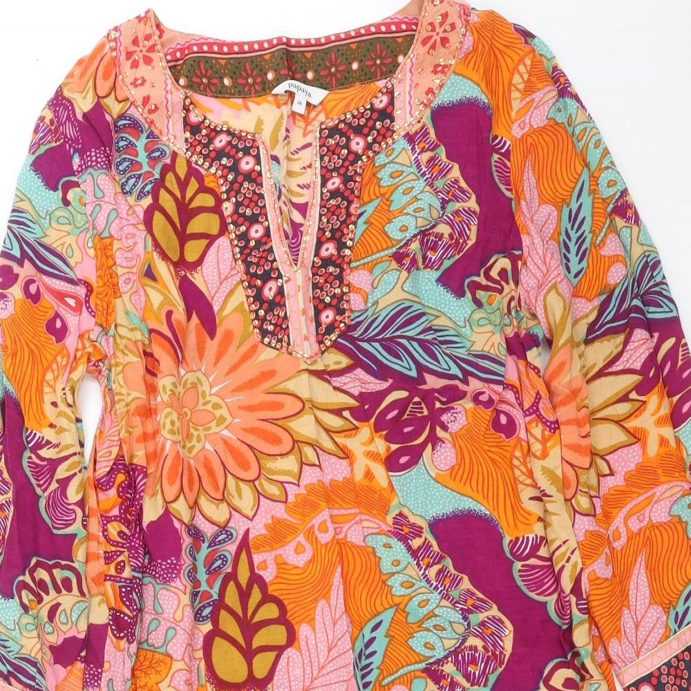 Papaya Womens Multicoloured Floral  Shift  Size 14  - sequins