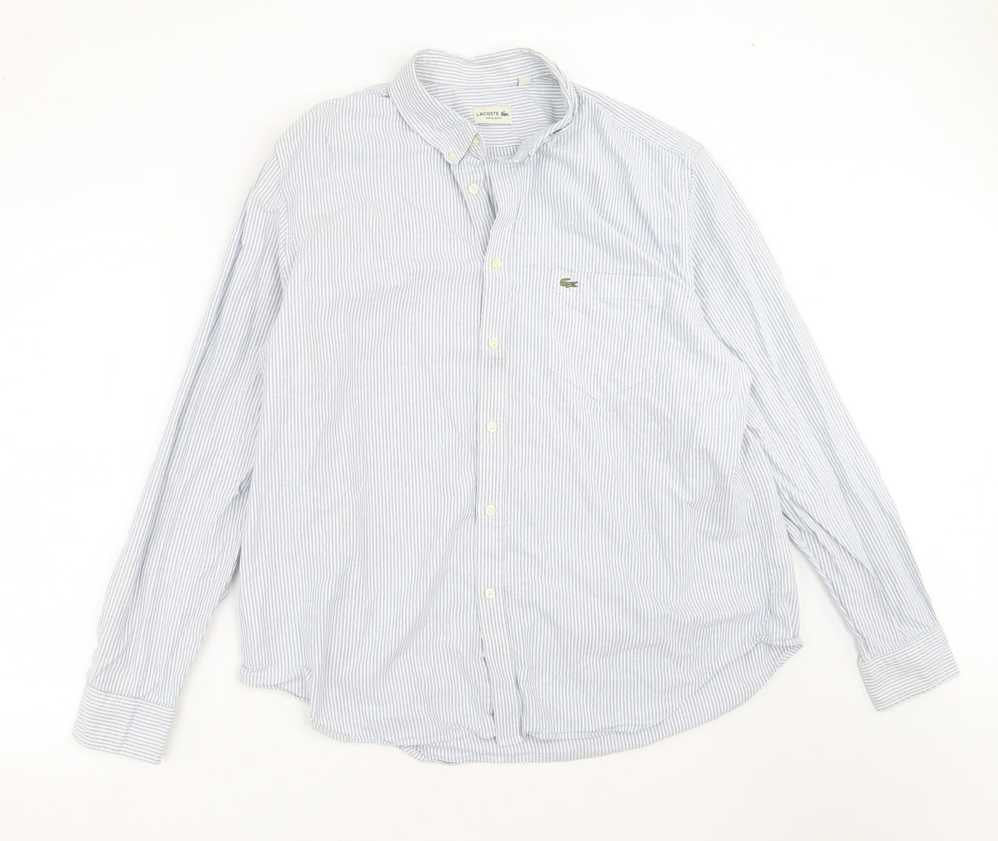 Lacoste Mens Blue Striped   Button-Up Size 2XL