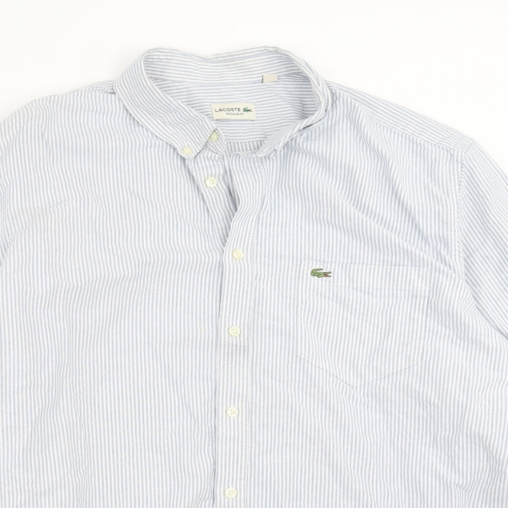 Lacoste Mens Blue Striped   Button-Up Size 2XL