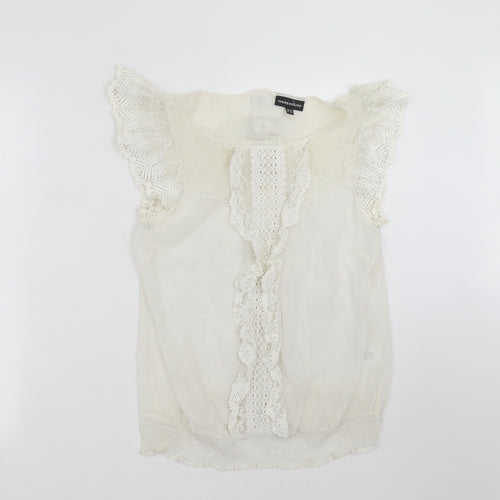 Warehouse Womens Ivory   Basic Blouse Size 12  - sheer, lace detail