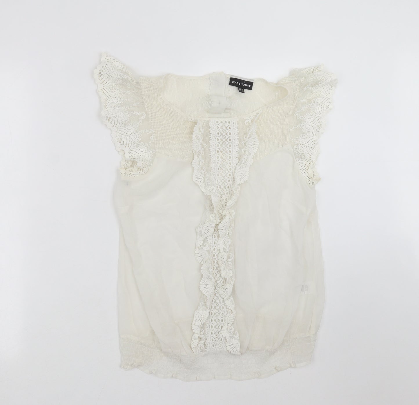 Warehouse Womens Ivory   Basic Blouse Size 12  - sheer, lace detail
