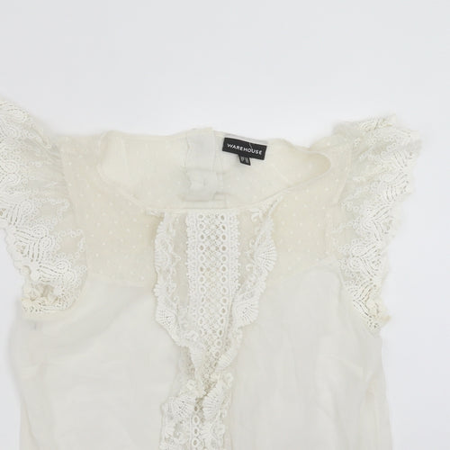 Warehouse Womens Ivory   Basic Blouse Size 12  - sheer, lace detail