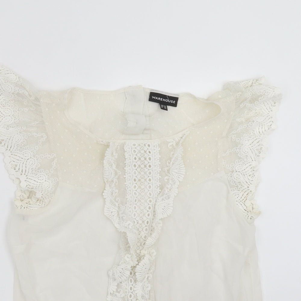 Warehouse Womens Ivory   Basic Blouse Size 12  - sheer, lace detail