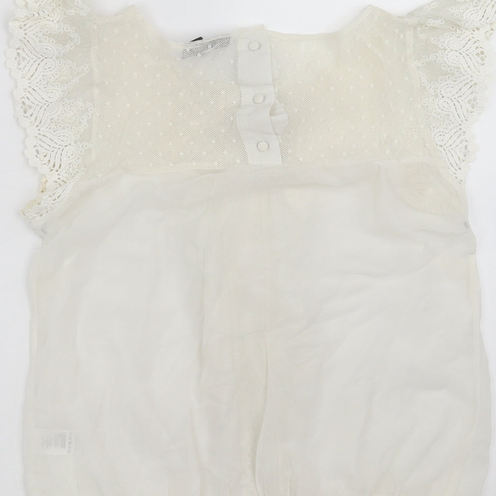 Warehouse Womens Ivory   Basic Blouse Size 12  - sheer, lace detail