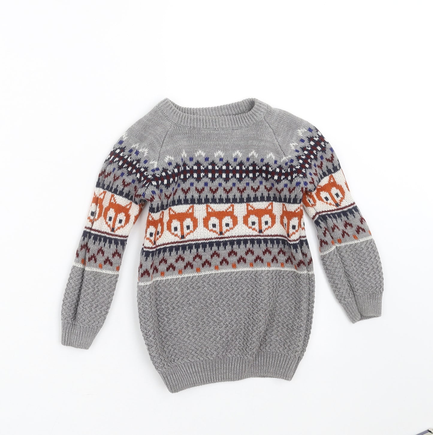 Matalan Girls Grey Fair Isle Knit Pullover Jumper Size 3-4 Years