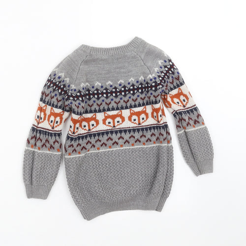Matalan Girls Grey Fair Isle Knit Pullover Jumper Size 3-4 Years