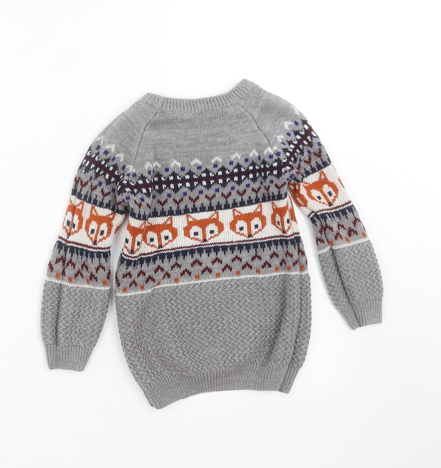 Matalan Girls Grey Fair Isle Knit Pullover Jumper Size 3-4 Years