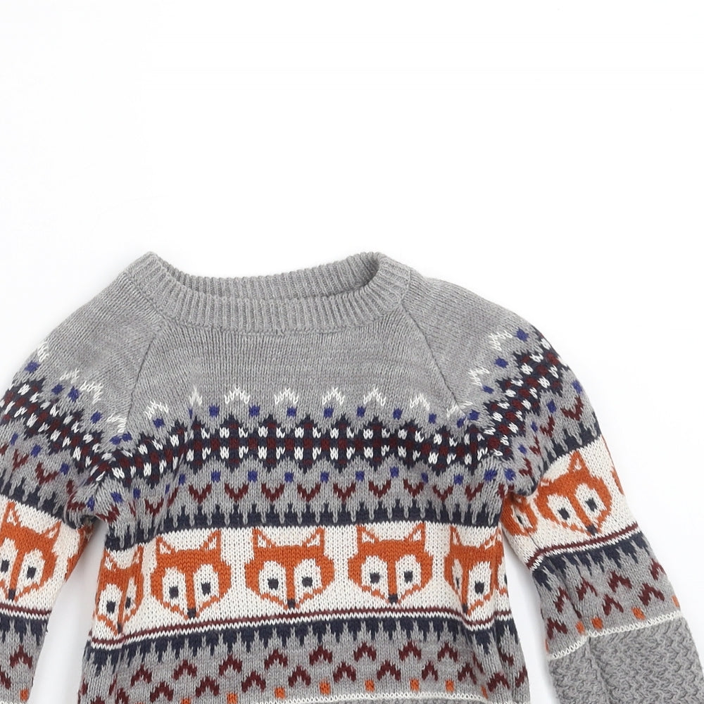 Matalan Girls Grey Fair Isle Knit Pullover Jumper Size 3-4 Years