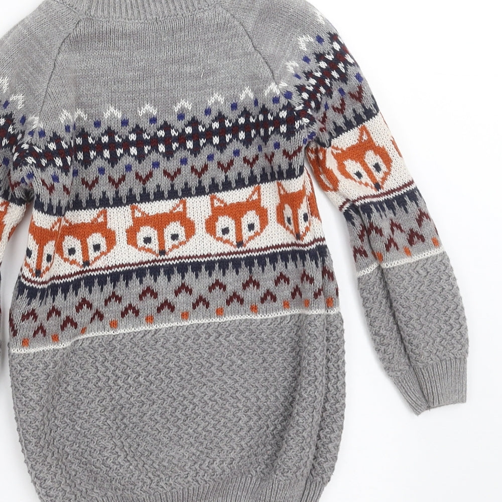 Matalan Girls Grey Fair Isle Knit Pullover Jumper Size 3-4 Years