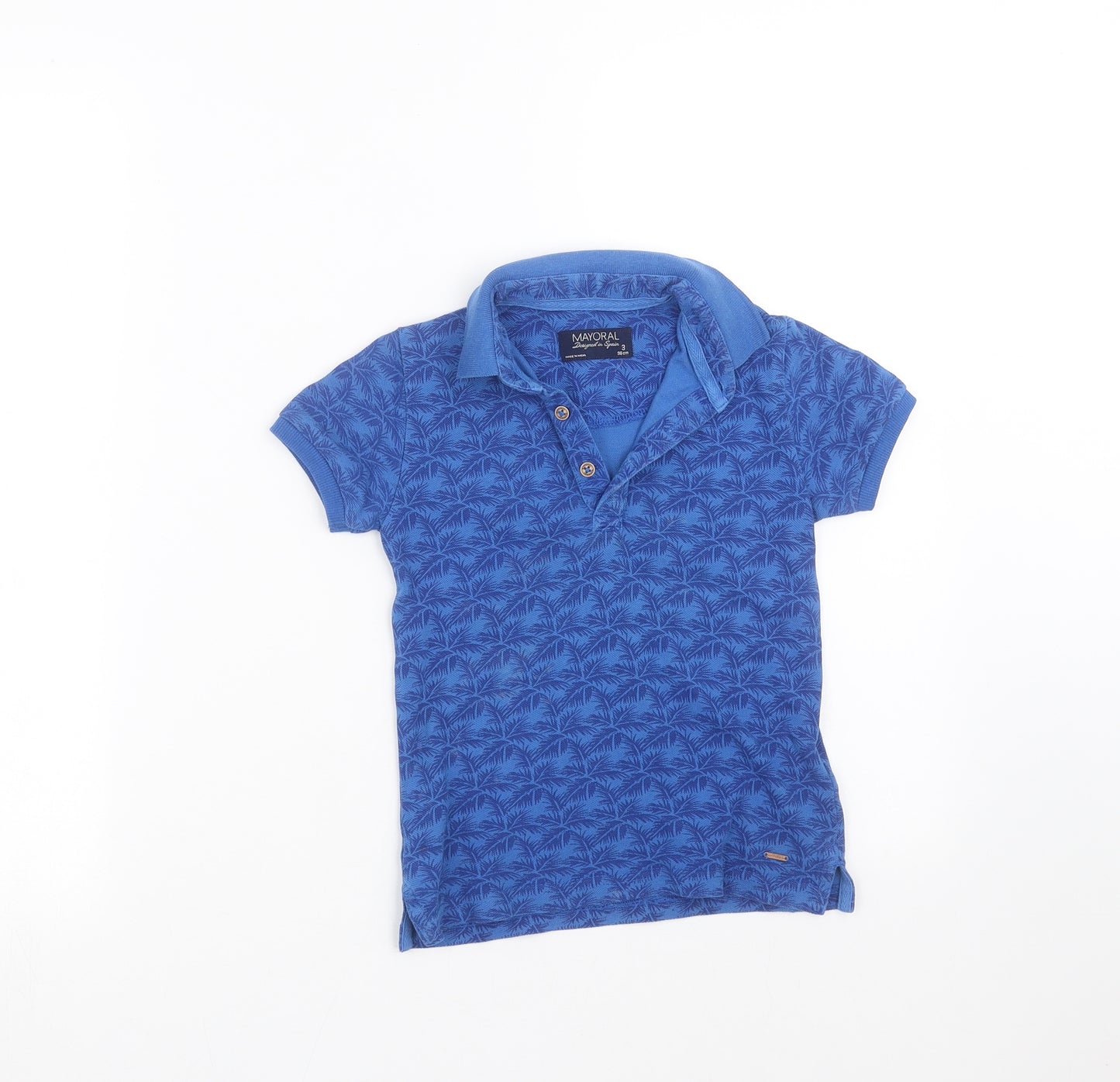 Mayoral Boys Blue Floral  Basic Polo Size 3 Years  - palm leaves