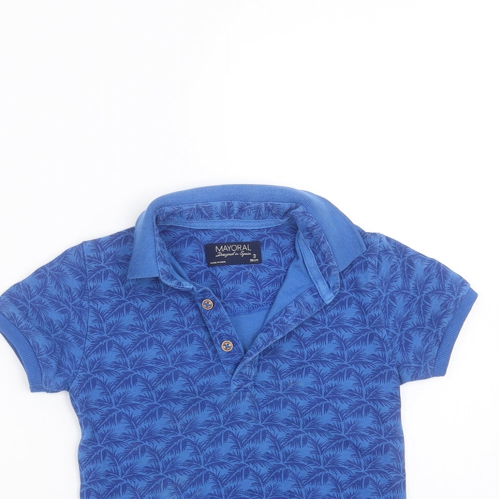 Mayoral Boys Blue Floral  Basic Polo Size 3 Years  - palm leaves