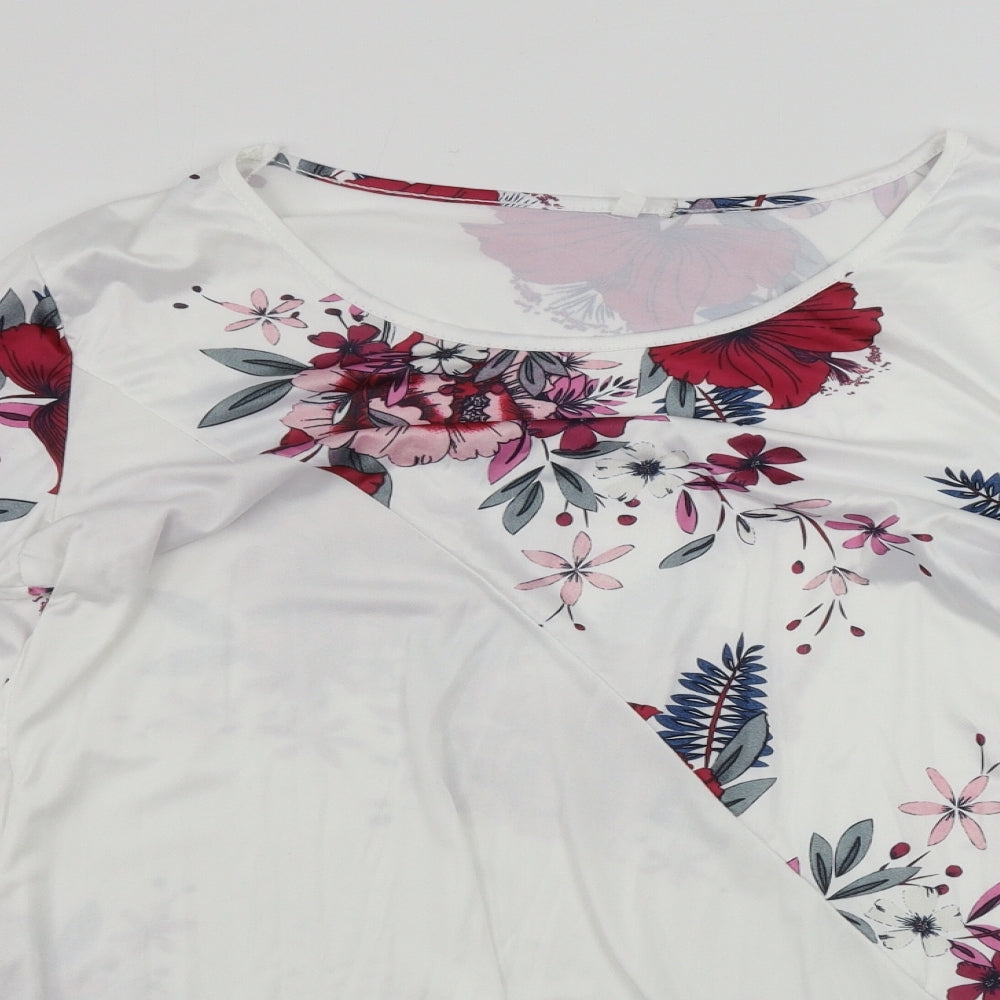Preworn Womens White Floral  Basic Blouse Size L