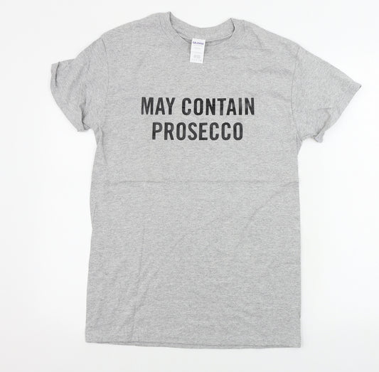 Front view of Gildan women’s grey basic t-shirt, size S