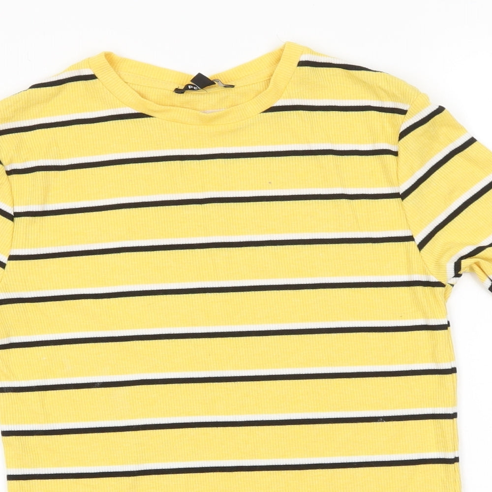 PEP&CO  Womens Yellow Striped  Basic T-Shirt Size 10