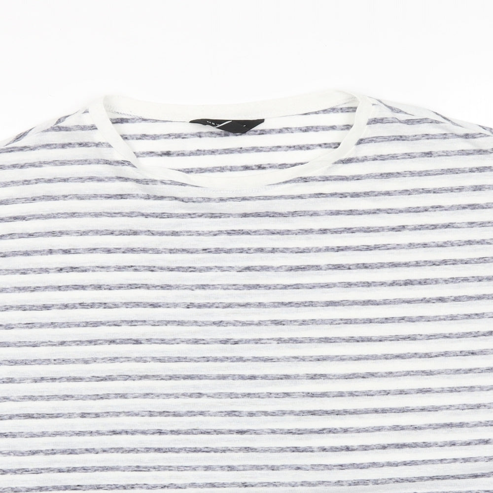 New Look Womens White Striped  Basic T-Shirt Size S