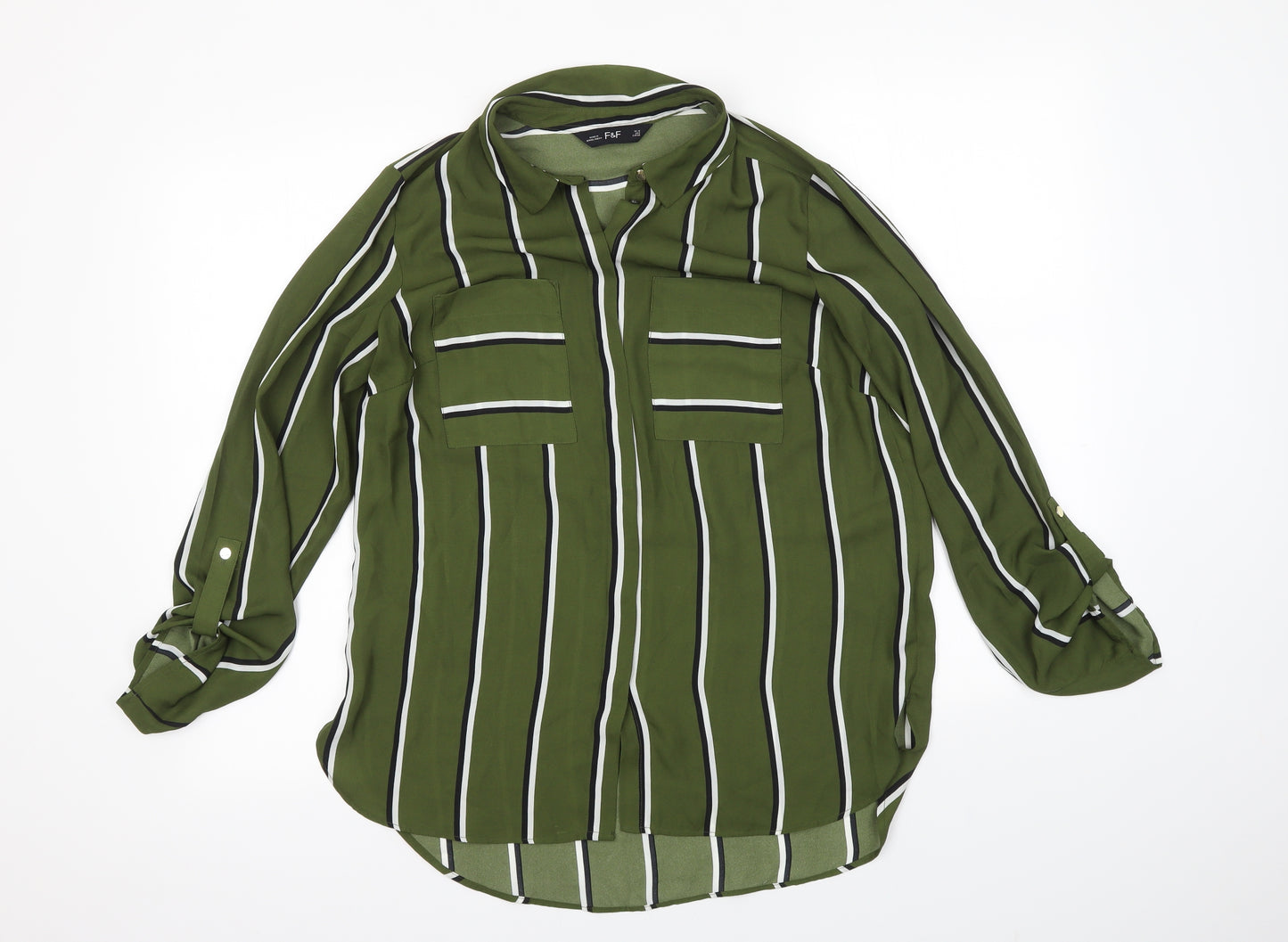 F&F Womens Green Striped  Basic Blouse Size 10