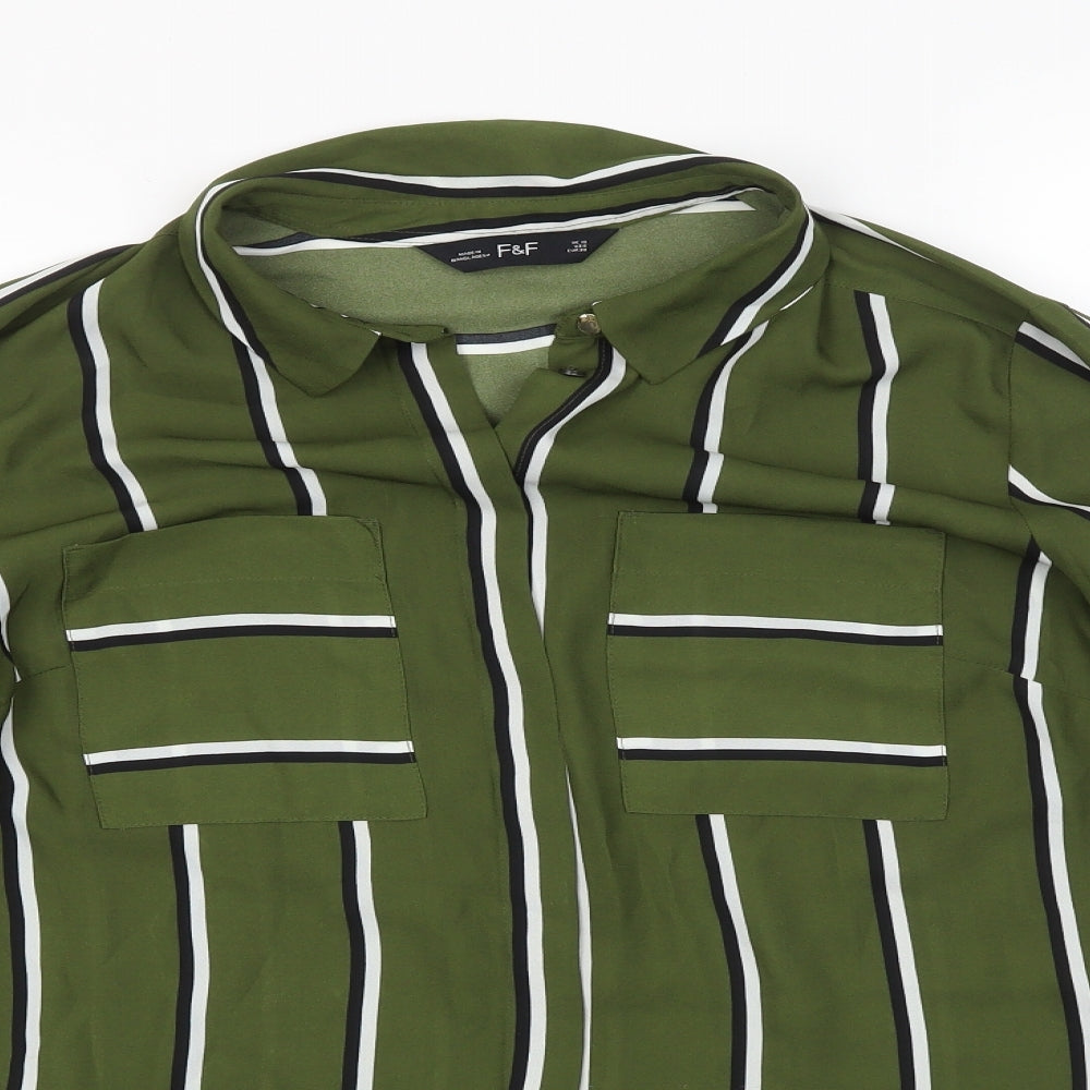 F&F Womens Green Striped  Basic Blouse Size 10