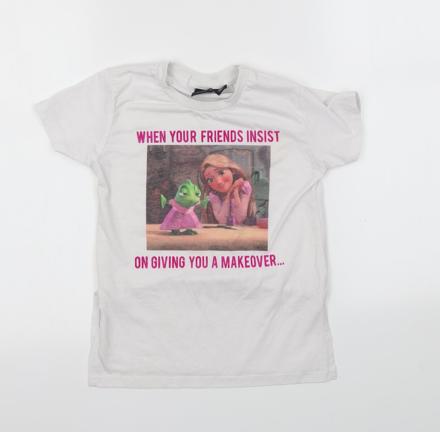 Primark Girls White   Basic T-Shirt Size 7-8 Years  - Disney, Tangled