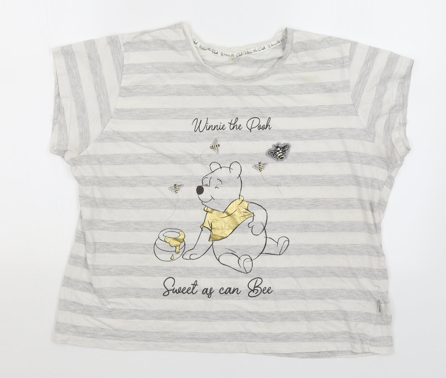 Disney Womens Grey Striped  Basic T-Shirt Size 16  - Winnie The Pooh