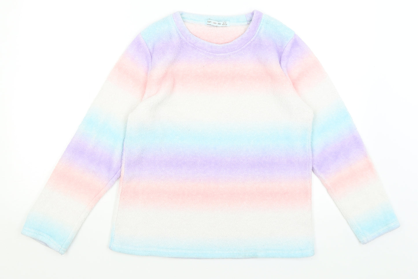 Just Like You Womens Blue Striped  Pullover Jumper Size M