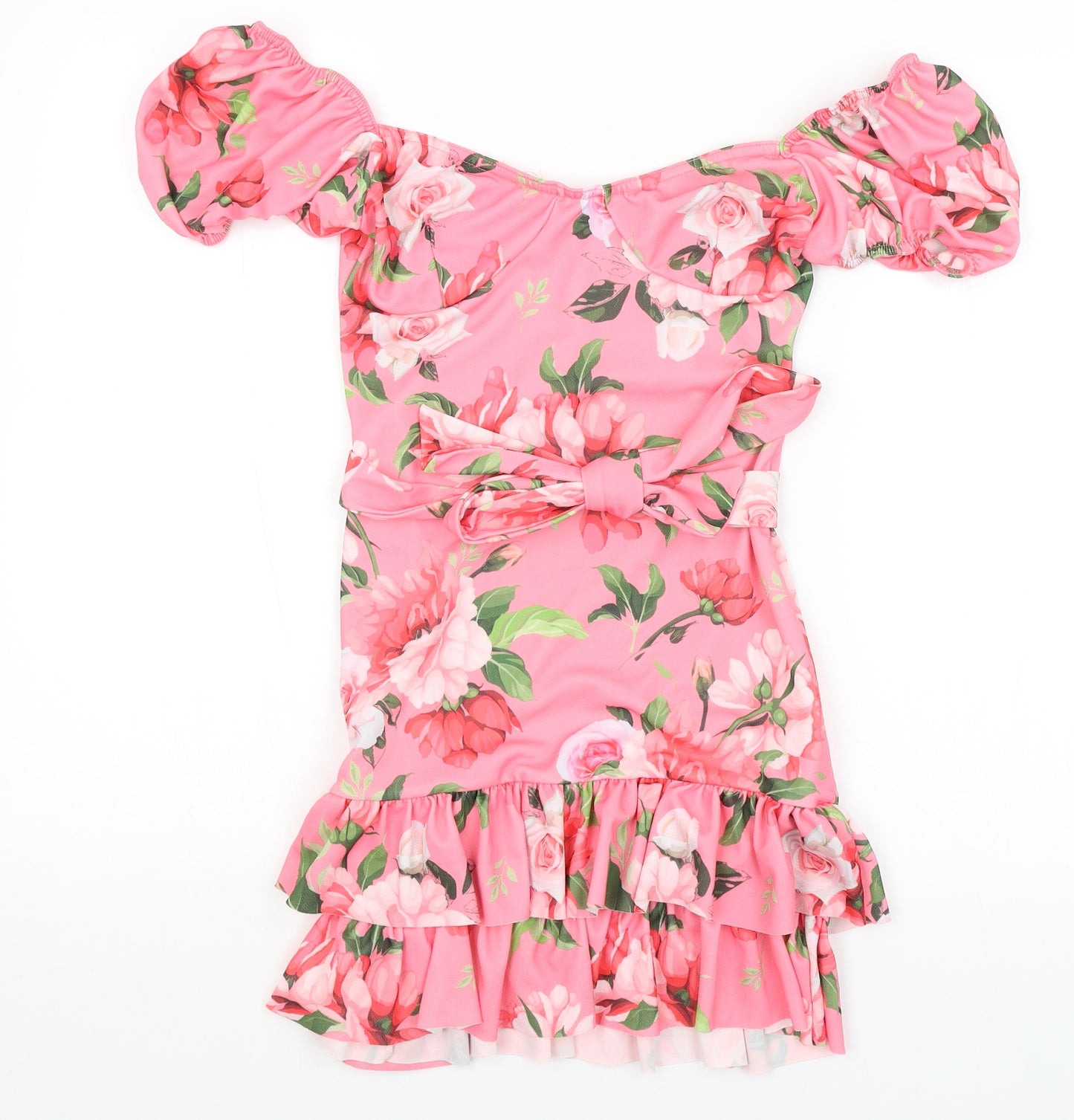 Pretty Little Thing Womens Pink Floral  Bodycon  Size 8