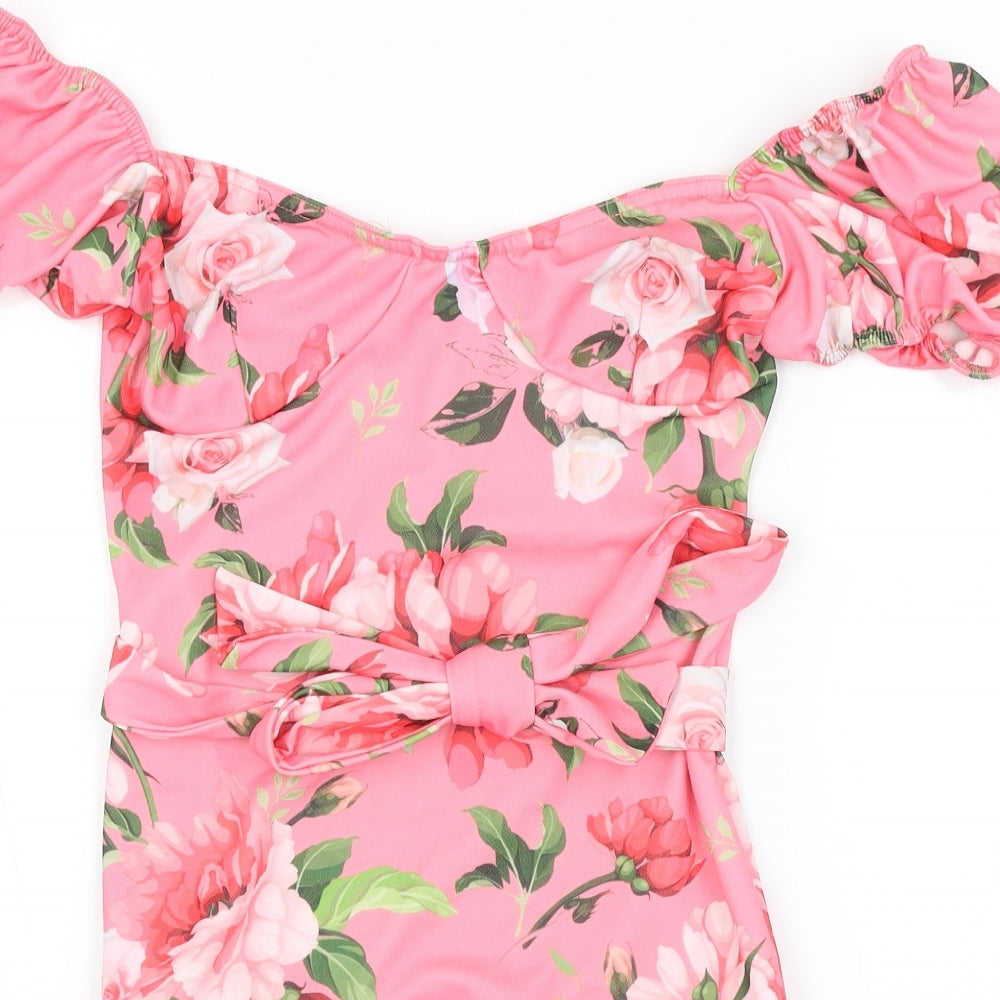 Pretty Little Thing Womens Pink Floral  Bodycon  Size 8